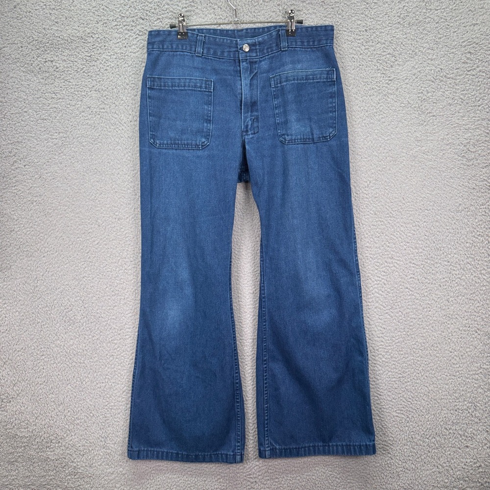 VTG US NAVY 33x30 Seafarer Bell Bottom Wide Leg Flare Denim Sailor Trousers